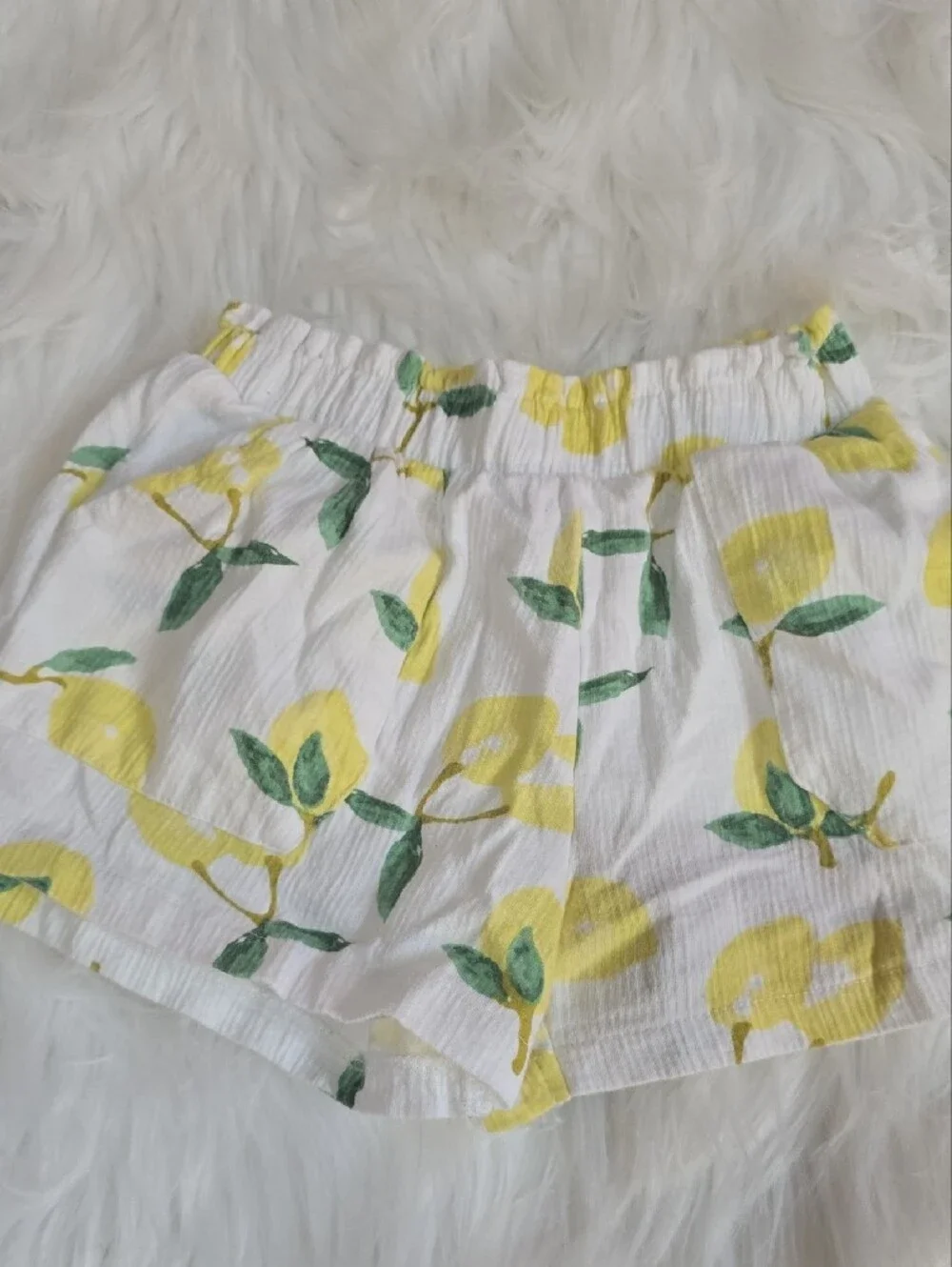Girls Lemon Print Short Set & Cream Textured 2 Piece Set